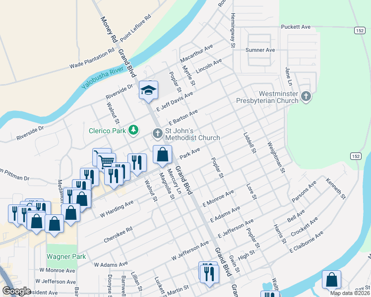 map of restaurants, bars, coffee shops, grocery stores, and more near 110 East Wilson Avenue in Greenwood