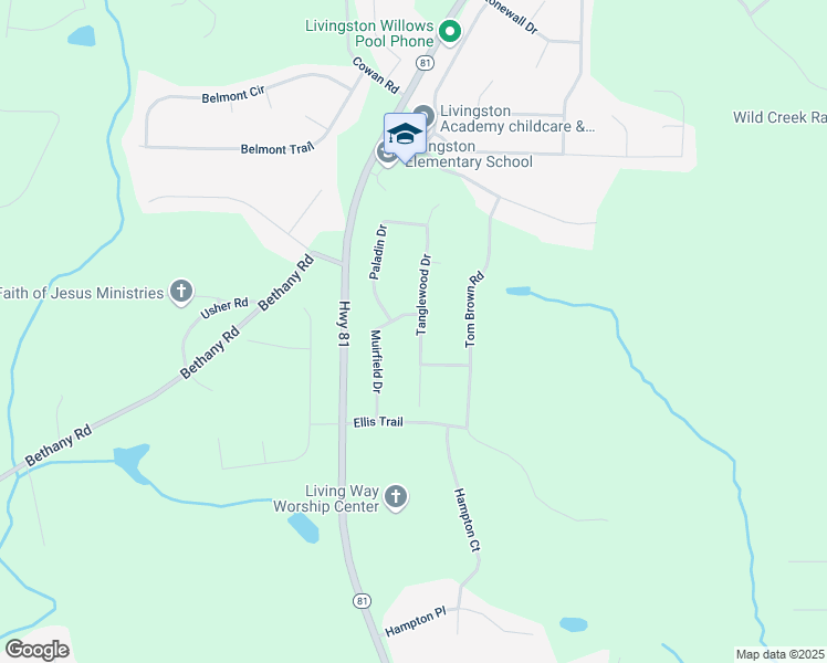 map of restaurants, bars, coffee shops, grocery stores, and more near 85 Tanglewood Drive in Covington