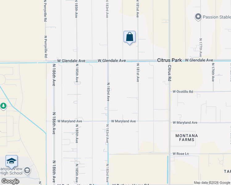 map of restaurants, bars, coffee shops, grocery stores, and more near 6715 North 183rd Avenue in Waddell