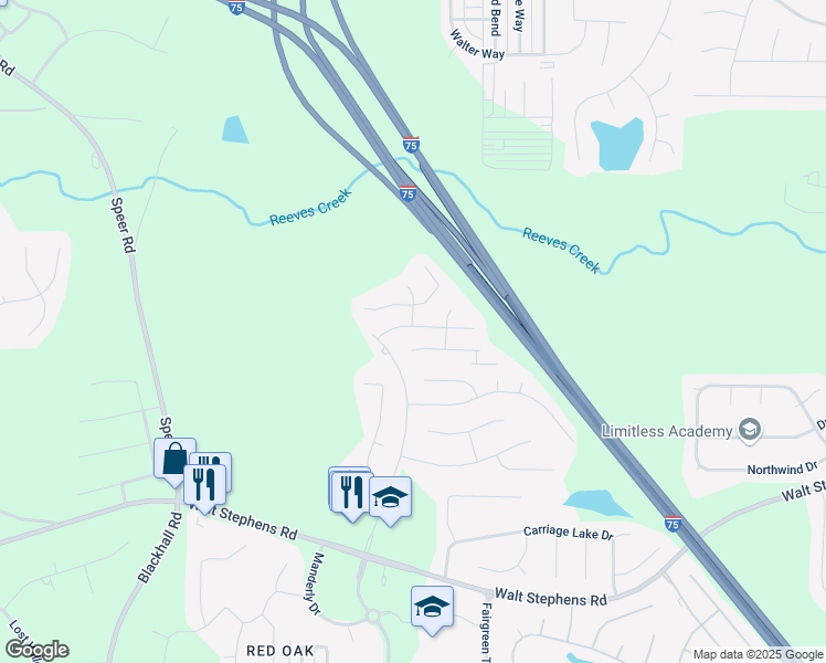 map of restaurants, bars, coffee shops, grocery stores, and more near 116 Ventura Trail in Stockbridge