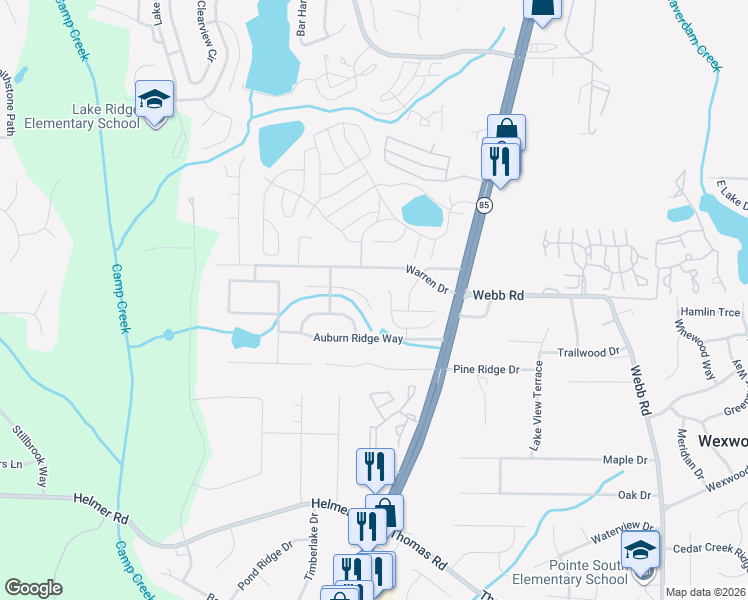 map of restaurants, bars, coffee shops, grocery stores, and more near 721 Russell Drive in Riverdale