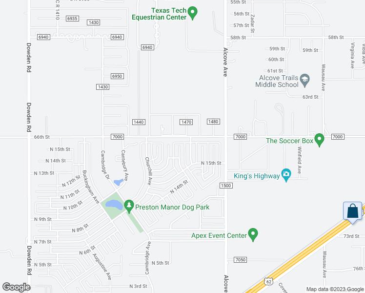 map of restaurants, bars, coffee shops, grocery stores, and more near 1519 Nottingham Avenue in Wolfforth