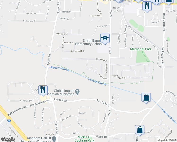 map of restaurants, bars, coffee shops, grocery stores, and more near 845 Tramore Drive in Stockbridge
