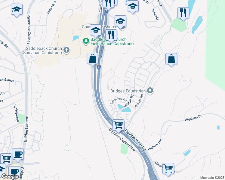 map of restaurants, bars, coffee shops, grocery stores, and more near 29612 Spotted Bull Lane in San Juan Capistrano