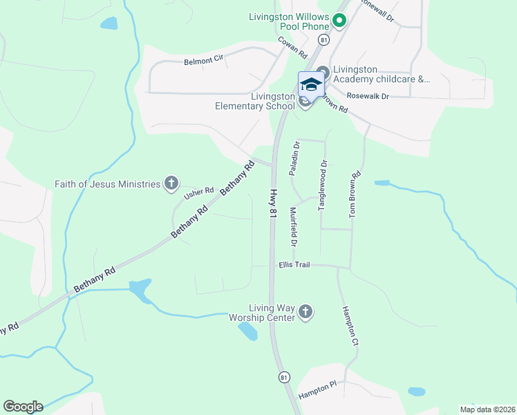 map of restaurants, bars, coffee shops, grocery stores, and more near 30 Glen Echo Drive in Covington