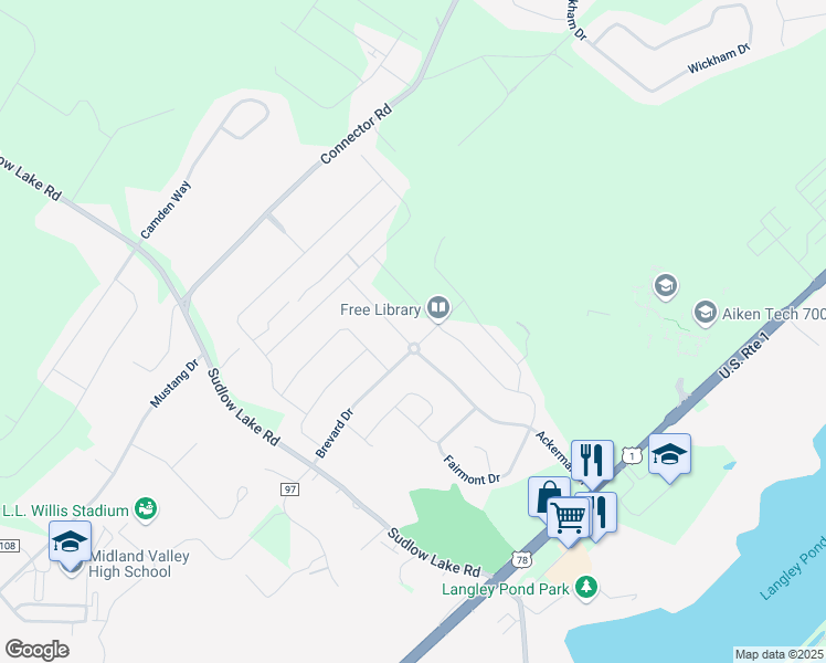 map of restaurants, bars, coffee shops, grocery stores, and more near 1306 Ackerman Drive in Graniteville