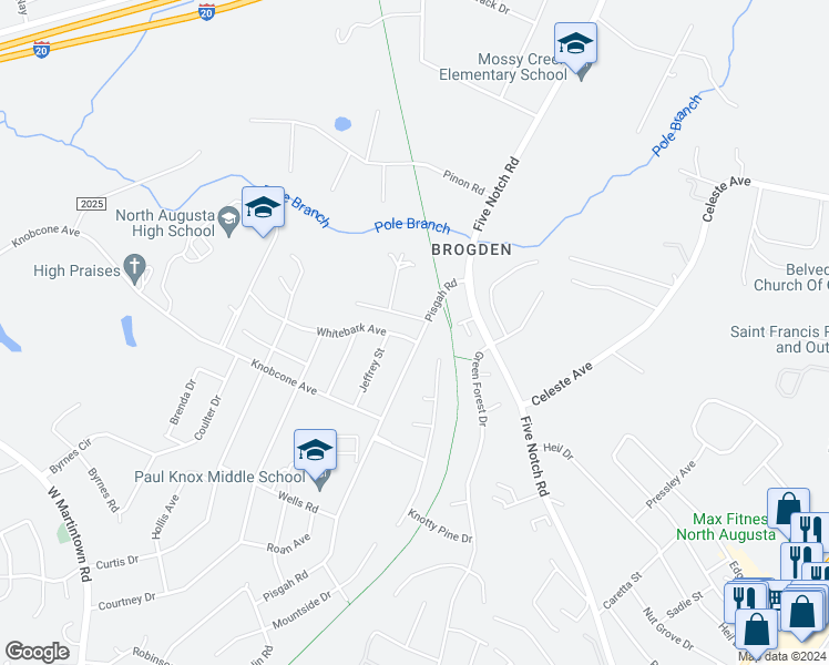 map of restaurants, bars, coffee shops, grocery stores, and more near 2022 Pisgah Road in North Augusta