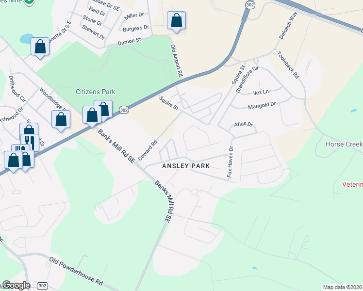 map of restaurants, bars, coffee shops, grocery stores, and more near 44 Cape Fox Circle in Aiken