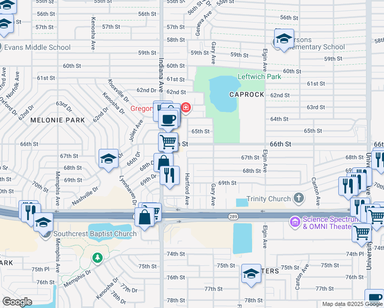 map of restaurants, bars, coffee shops, grocery stores, and more near 3209 66th Street in Lubbock