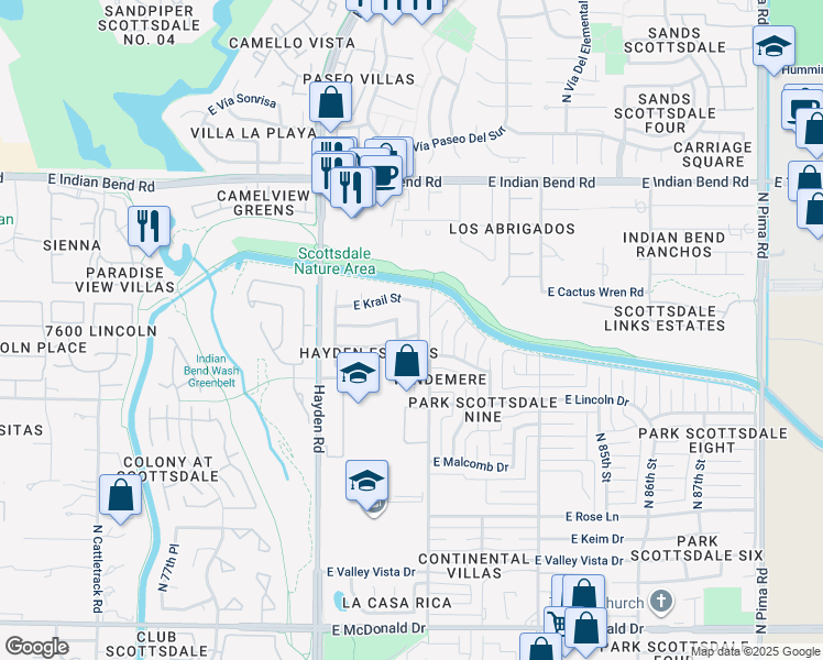 map of restaurants, bars, coffee shops, grocery stores, and more near 6637 North 81st Place in Scottsdale