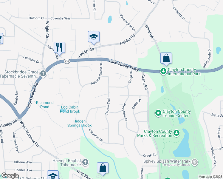 map of restaurants, bars, coffee shops, grocery stores, and more near 8088 Tupelo Trail in Jonesboro