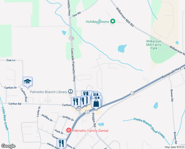 map of restaurants, bars, coffee shops, grocery stores, and more near 595 Magnolia Circle in Palmetto