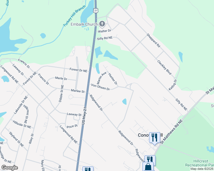 map of restaurants, bars, coffee shops, grocery stores, and more near 1554 Von Ohsen Drive in Orangeburg