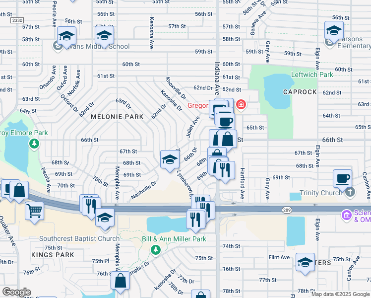 map of restaurants, bars, coffee shops, grocery stores, and more near 6603 Joliet Drive in Lubbock