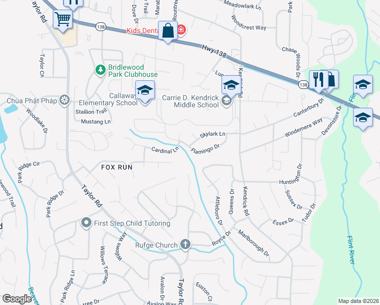 map of restaurants, bars, coffee shops, grocery stores, and more near 8095 Flamingo Drive in Jonesboro