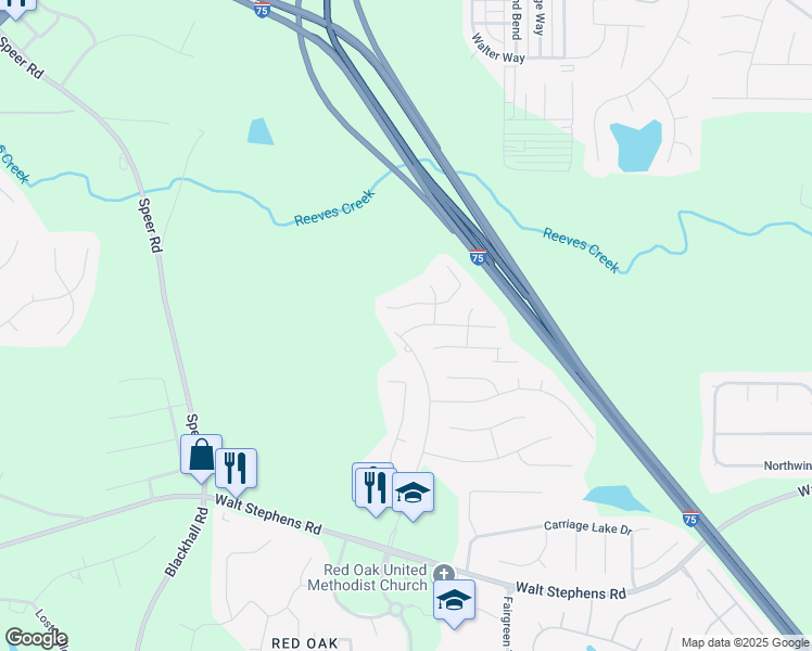 map of restaurants, bars, coffee shops, grocery stores, and more near 105 Ventura Trail in Stockbridge