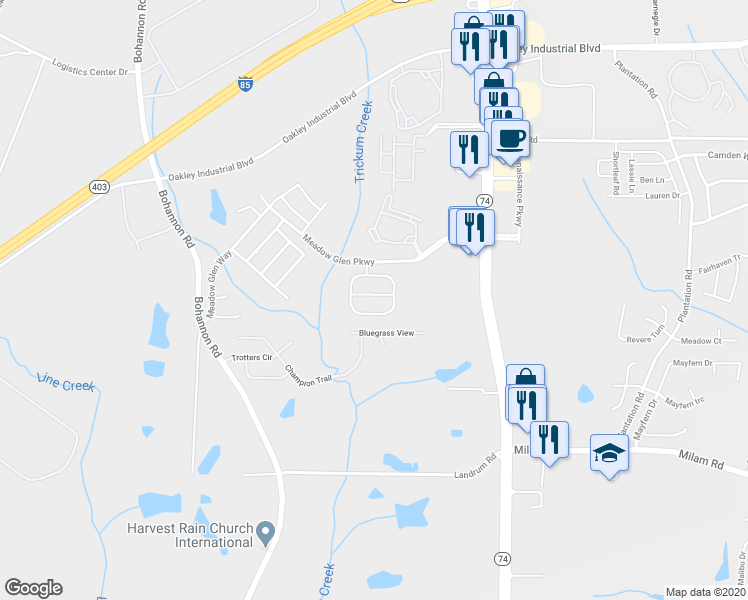 map of restaurants, bars, coffee shops, grocery stores, and more near 3004 Meadow Glen Pass in Fairburn
