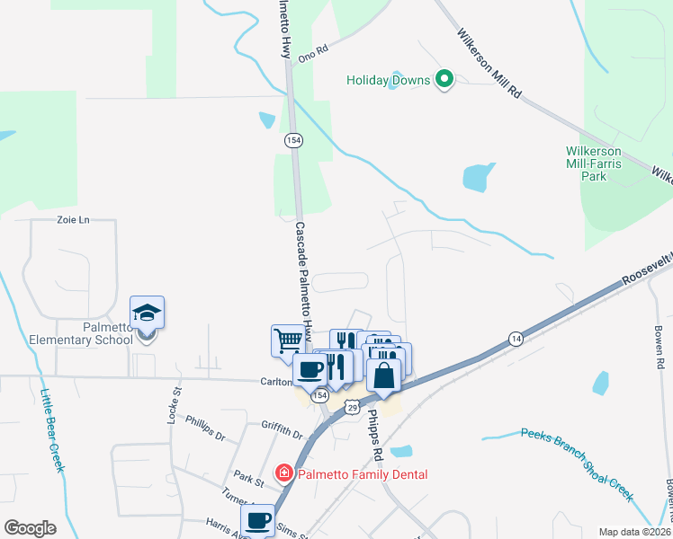 map of restaurants, bars, coffee shops, grocery stores, and more near 501 Princeton Drive in Palmetto