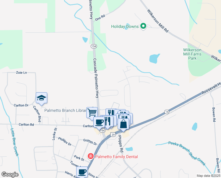map of restaurants, bars, coffee shops, grocery stores, and more near 621 Magnolia Circle in Palmetto