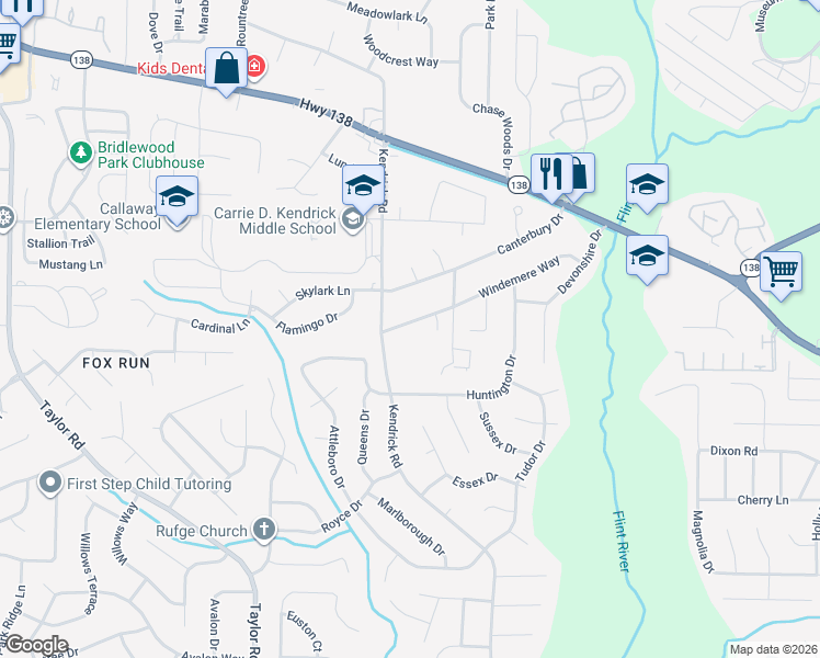 map of restaurants, bars, coffee shops, grocery stores, and more near 162 West Windemere Way in Jonesboro