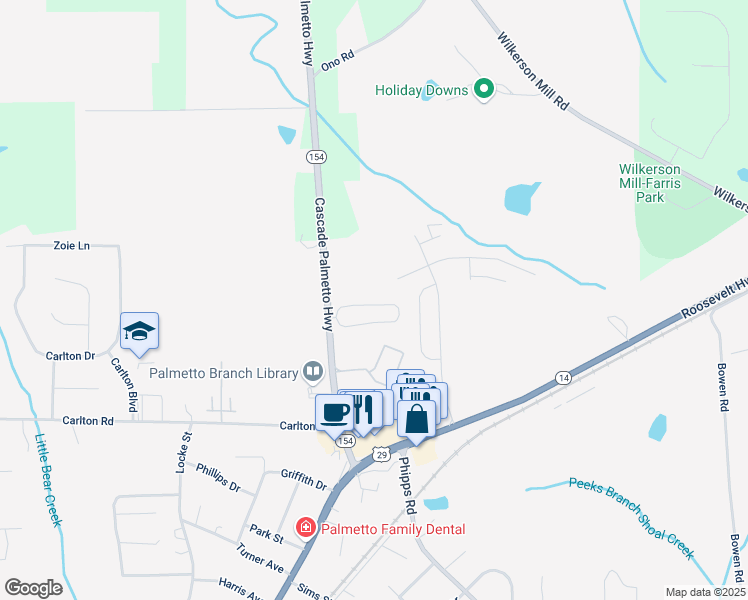 map of restaurants, bars, coffee shops, grocery stores, and more near 621 Magnolia Circle in Palmetto