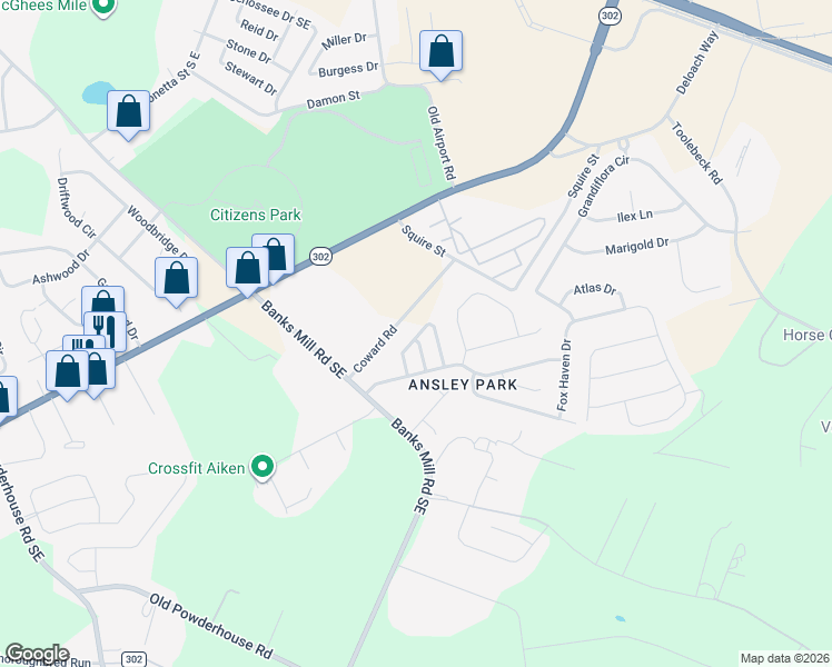map of restaurants, bars, coffee shops, grocery stores, and more near 184 Satomi Way in Aiken