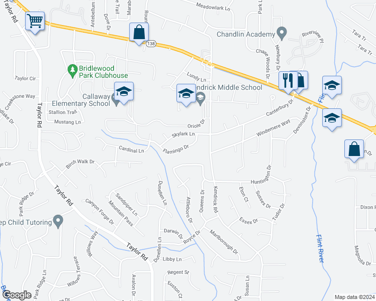 map of restaurants, bars, coffee shops, grocery stores, and more near 8127 Flamingo Drive in Jonesboro