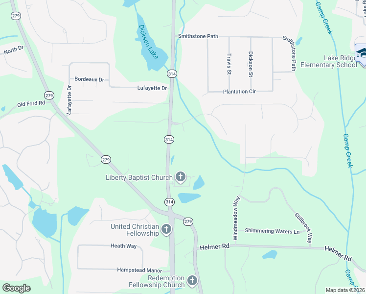 map of restaurants, bars, coffee shops, grocery stores, and more near 1121 Georgia 314 in Fayetteville