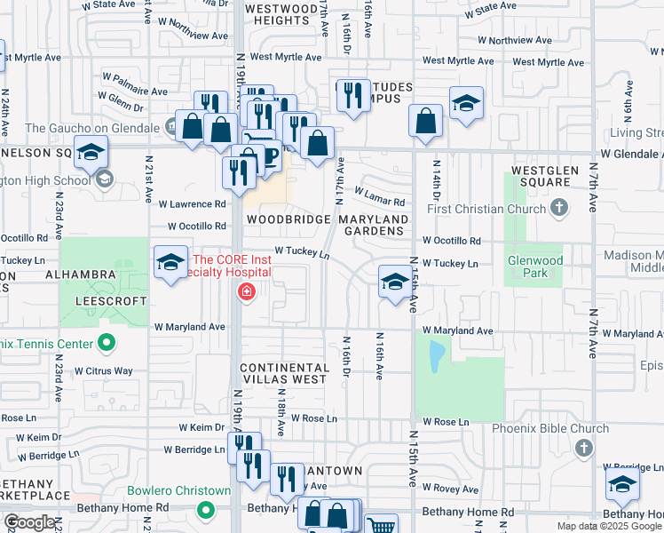 map of restaurants, bars, coffee shops, grocery stores, and more near in Phoenix