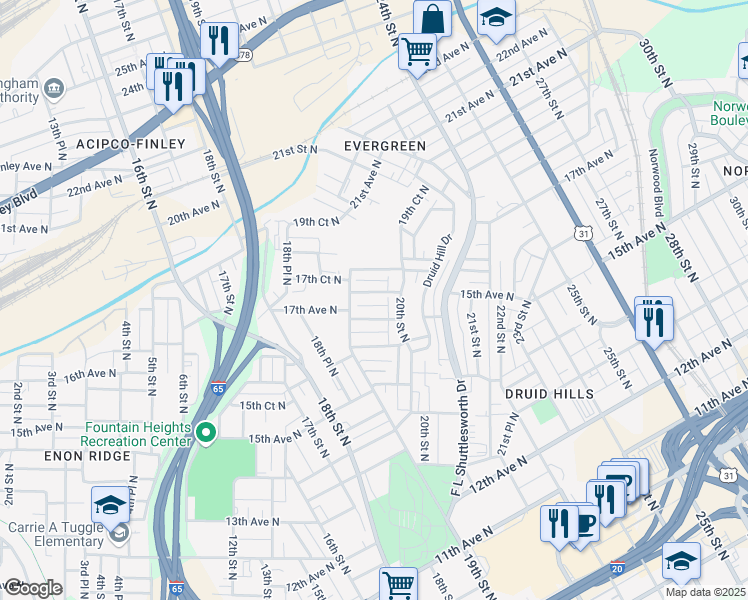 map of restaurants, bars, coffee shops, grocery stores, and more near 1907 Portage Avenue in Birmingham