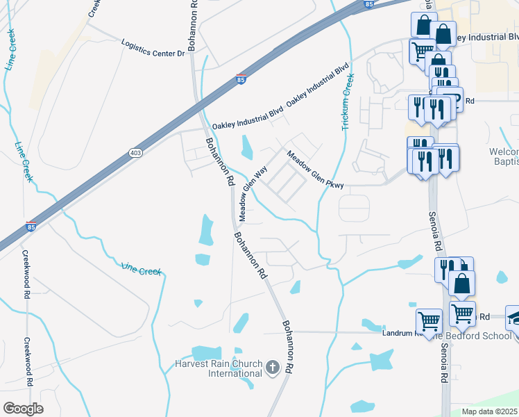 map of restaurants, bars, coffee shops, grocery stores, and more near 3621 Pointe Court in Fairburn