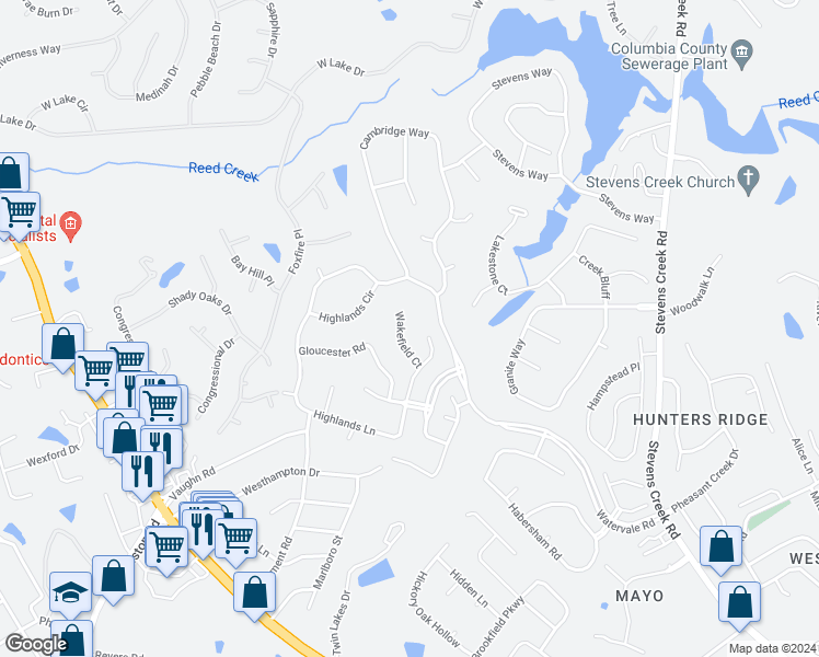 map of restaurants, bars, coffee shops, grocery stores, and more near 3507 Wakefield Court in Martinez