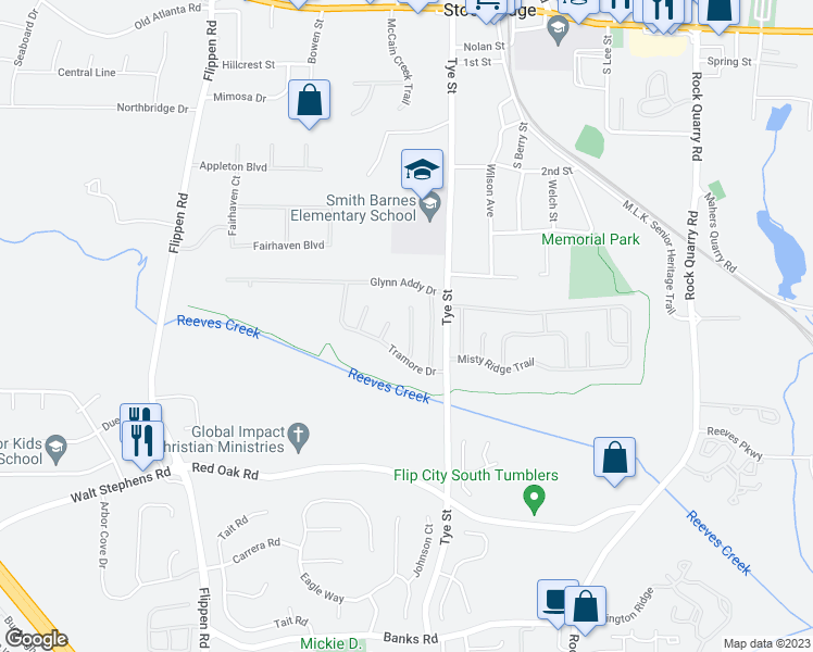map of restaurants, bars, coffee shops, grocery stores, and more near 411 Tina Hely Court in Stockbridge