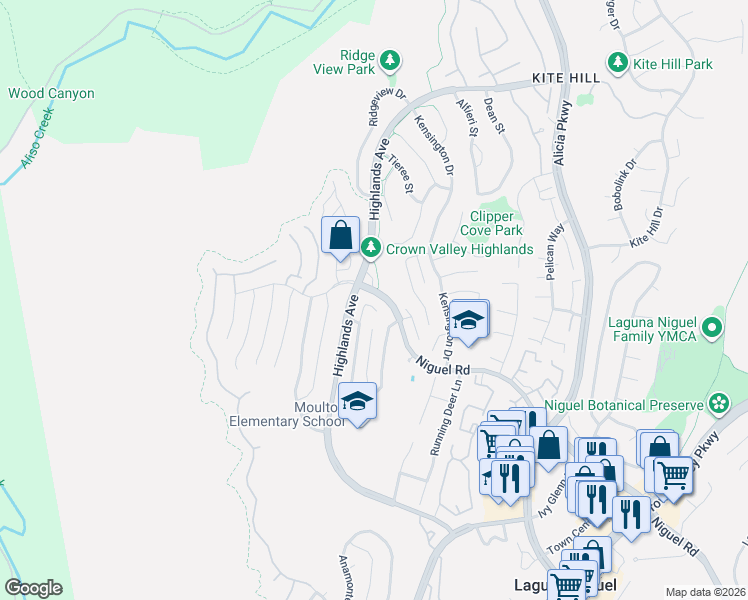 map of restaurants, bars, coffee shops, grocery stores, and more near 23281 Telfair Drive in Laguna Niguel