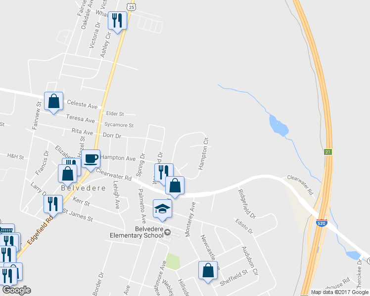 map of restaurants, bars, coffee shops, grocery stores, and more near 210 Heritage Court in North Augusta