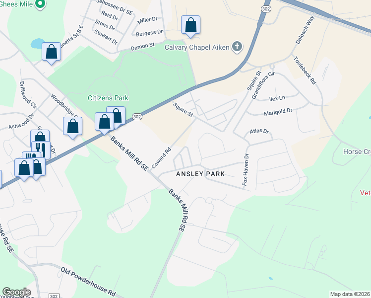 map of restaurants, bars, coffee shops, grocery stores, and more near 184 Satomi Way in Aiken