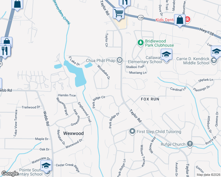 map of restaurants, bars, coffee shops, grocery stores, and more near 8070 Woodlake Drive in Riverdale