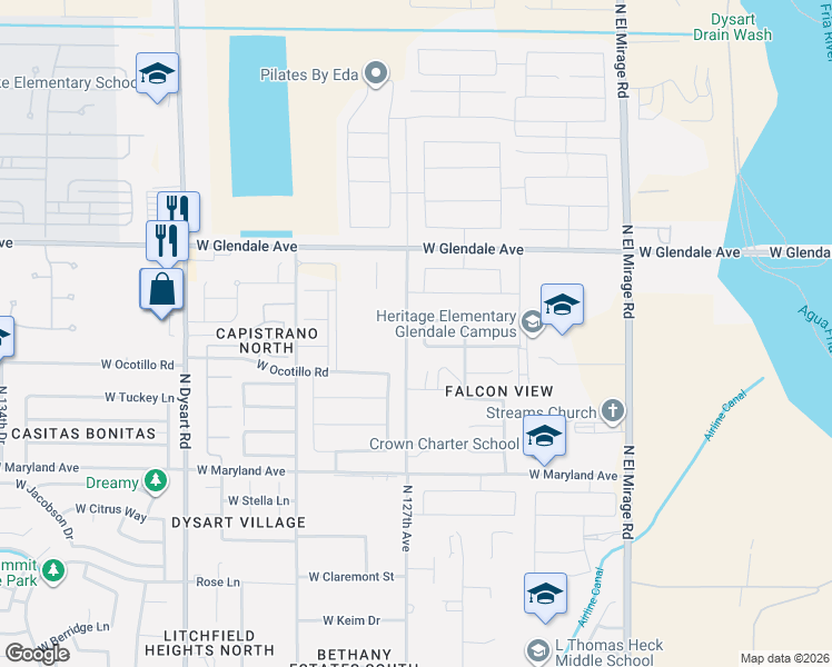 map of restaurants, bars, coffee shops, grocery stores, and more near 11809 West Wethersfield Road in El Mirage