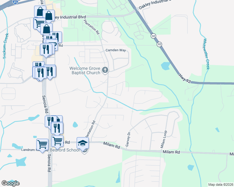 map of restaurants, bars, coffee shops, grocery stores, and more near 210 Hill Pine Road in Fairburn