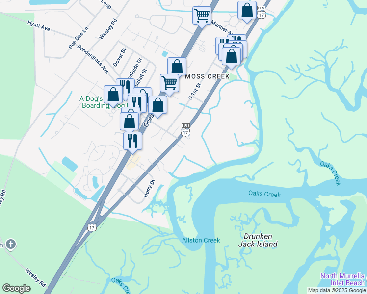 map of restaurants, bars, coffee shops, grocery stores, and more near 5147 U.S. 17 Business in Murrells Inlet