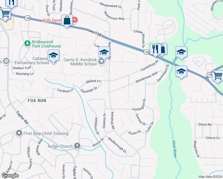 map of restaurants, bars, coffee shops, grocery stores, and more near 162 West Windemere Way in Jonesboro