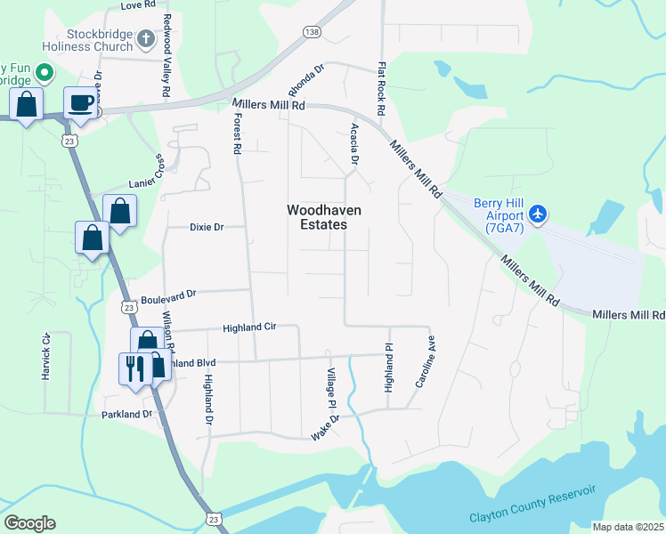 map of restaurants, bars, coffee shops, grocery stores, and more near 1366 Sycamore Street in Stockbridge