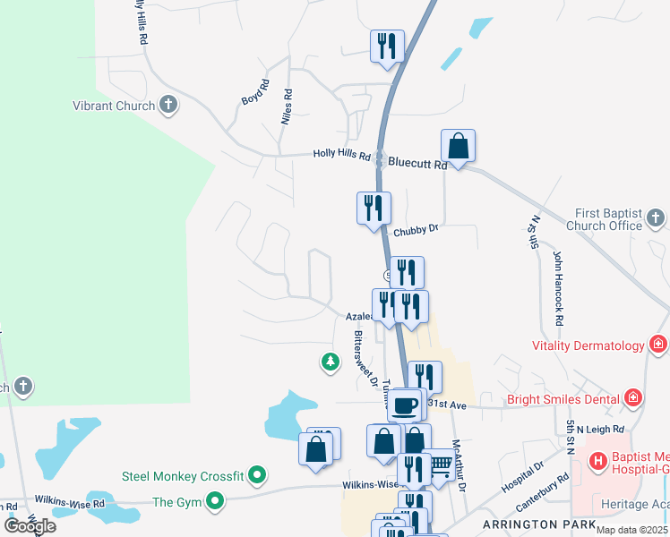 map of restaurants, bars, coffee shops, grocery stores, and more near 3412 Camellia Circle in Columbus
