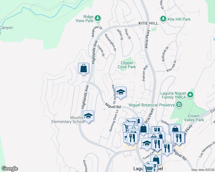 map of restaurants, bars, coffee shops, grocery stores, and more near 29582 Colebrook Drive in Laguna Niguel
