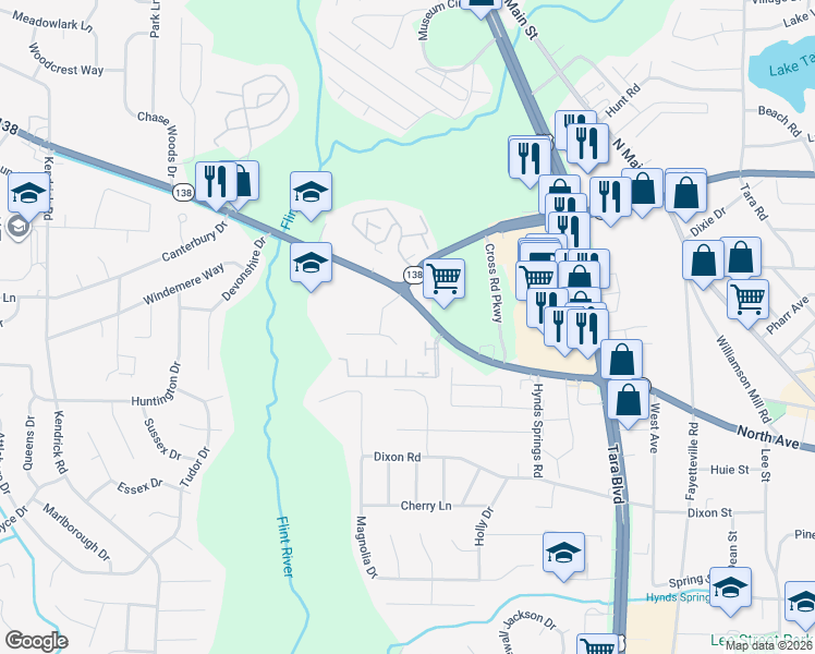 map of restaurants, bars, coffee shops, grocery stores, and more near 620 North Avenue in Jonesboro