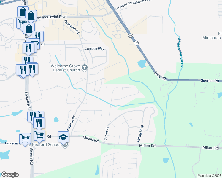 map of restaurants, bars, coffee shops, grocery stores, and more near 6031 Autumn Green Drive in Fairburn