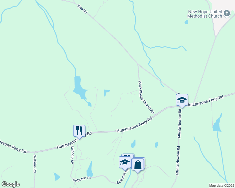 map of restaurants, bars, coffee shops, grocery stores, and more near 45 Farmstead Lane in Chattahoochee Hills
