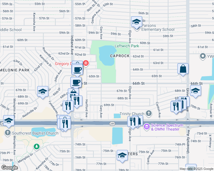 map of restaurants, bars, coffee shops, grocery stores, and more near 3033 66th Street in Lubbock