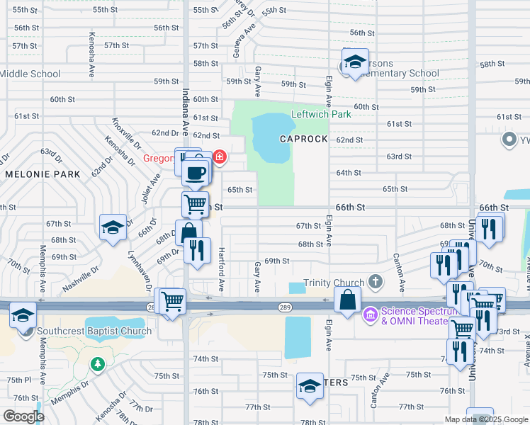 map of restaurants, bars, coffee shops, grocery stores, and more near 3033 66th Street in Lubbock