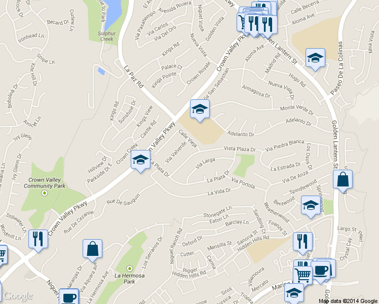 map of restaurants, bars, coffee shops, grocery stores, and more near 29541 Vista Plaza Drive in Laguna Niguel